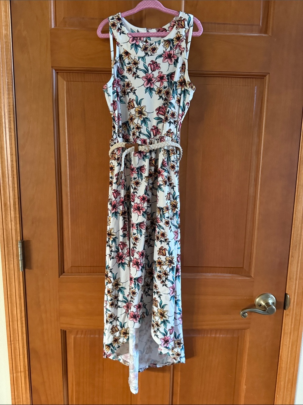 paper doll Cream Floral High-Low Maxi Dress with Belt